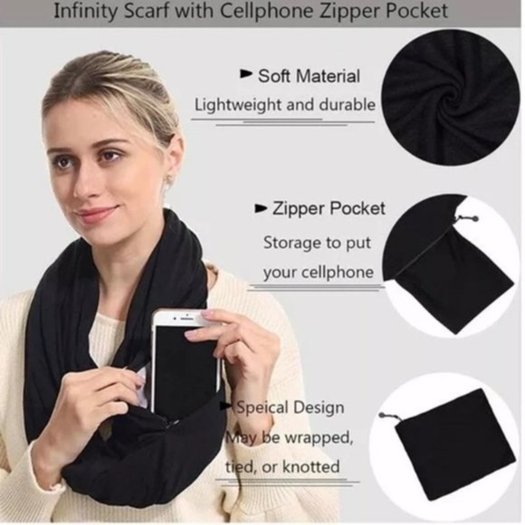 Beyond Yoga Black Hidden Pocket Infinity Scarf EUC - Picture 5 of 10